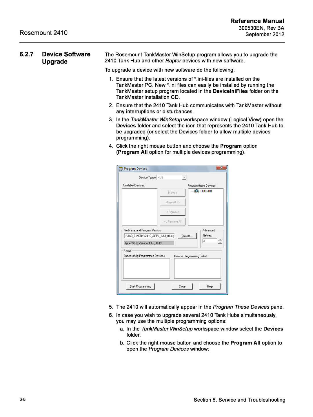 Emerson Process Management Rosemount 2410 manual Device Software Upgrade, Reference Manual 