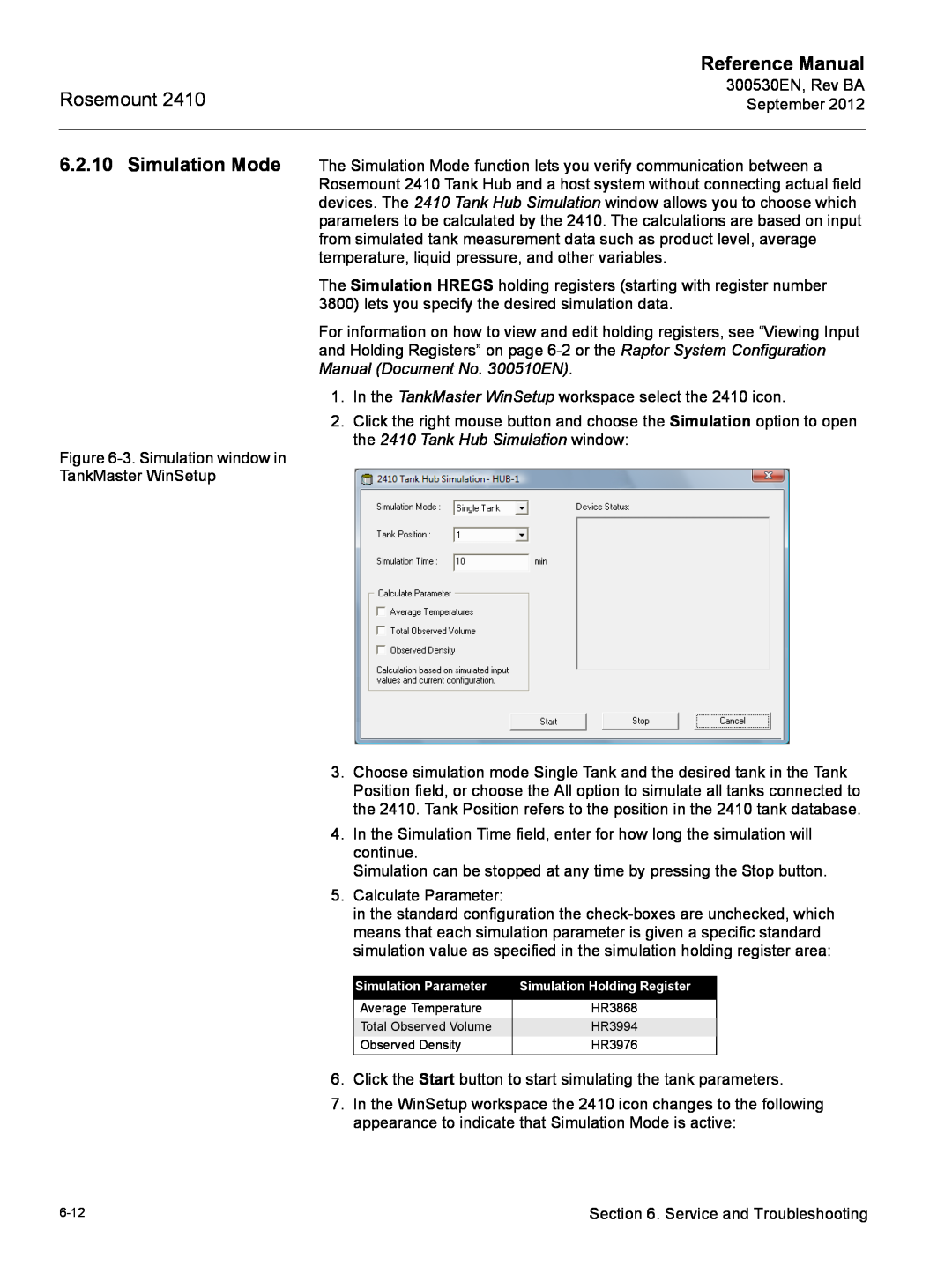 Emerson Process Management Rosemount 2410 manual Reference Manual, Simulation Parameter, Simulation Holding Register 
