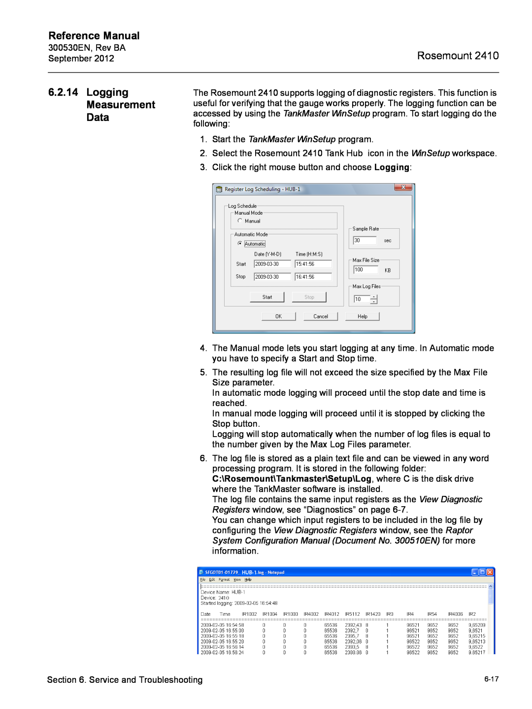 Emerson Process Management Rosemount 2410 manual Logging Measurement Data, Reference Manual 