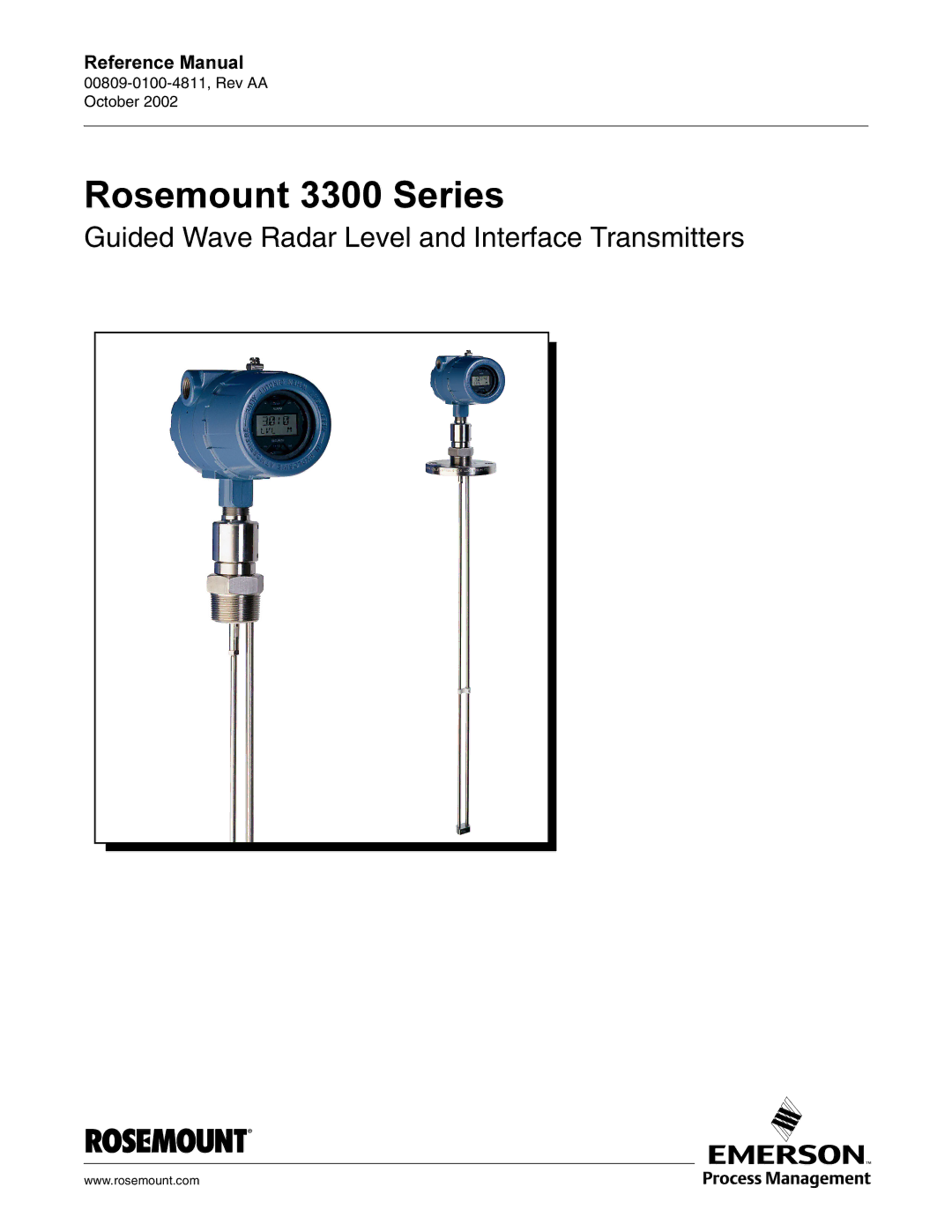 Emerson Process Management rosemount 3300 series manual 5HIHUHQFH0DQXDO, 00809-0100-4811, Rev AA October 