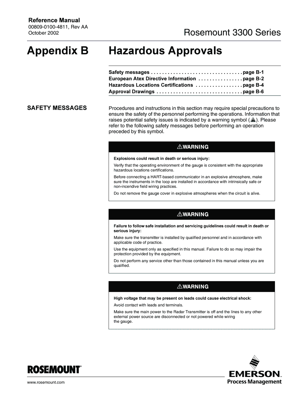 Emerson Process Management rosemount 3300 series manual $Sshqgl% +Ddugrxv$Ssurydov, $7066$*6 