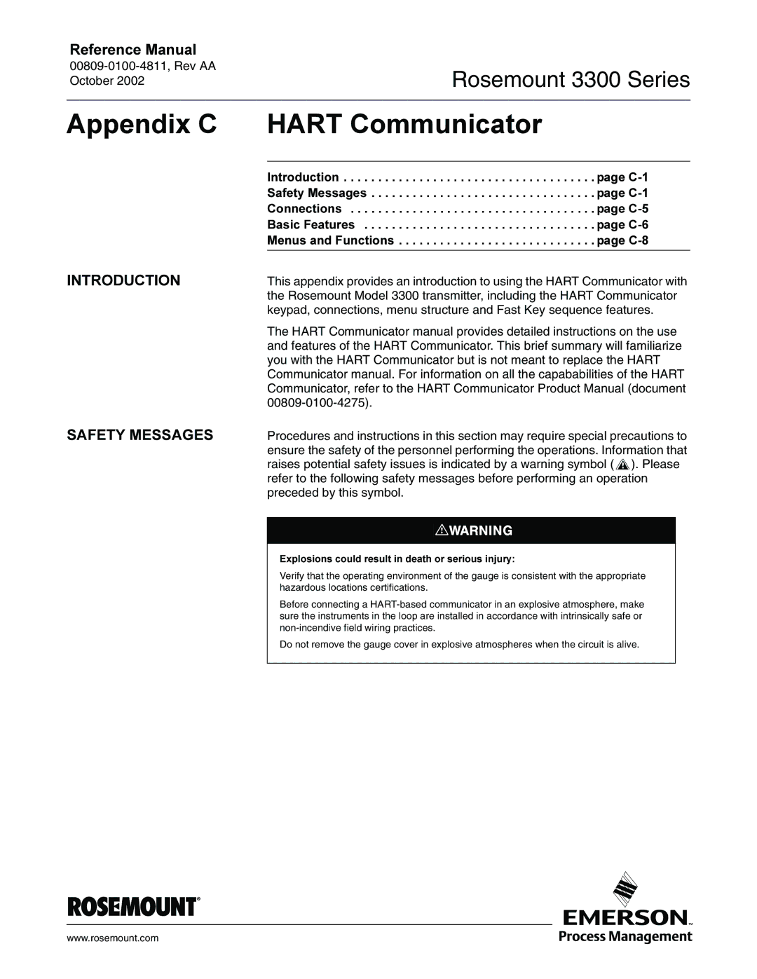 Emerson Process Management rosemount 3300 series manual $SSHQGL +$57&RPPXQLFDWRU, 17528&7,21, 00809-0100-4275 