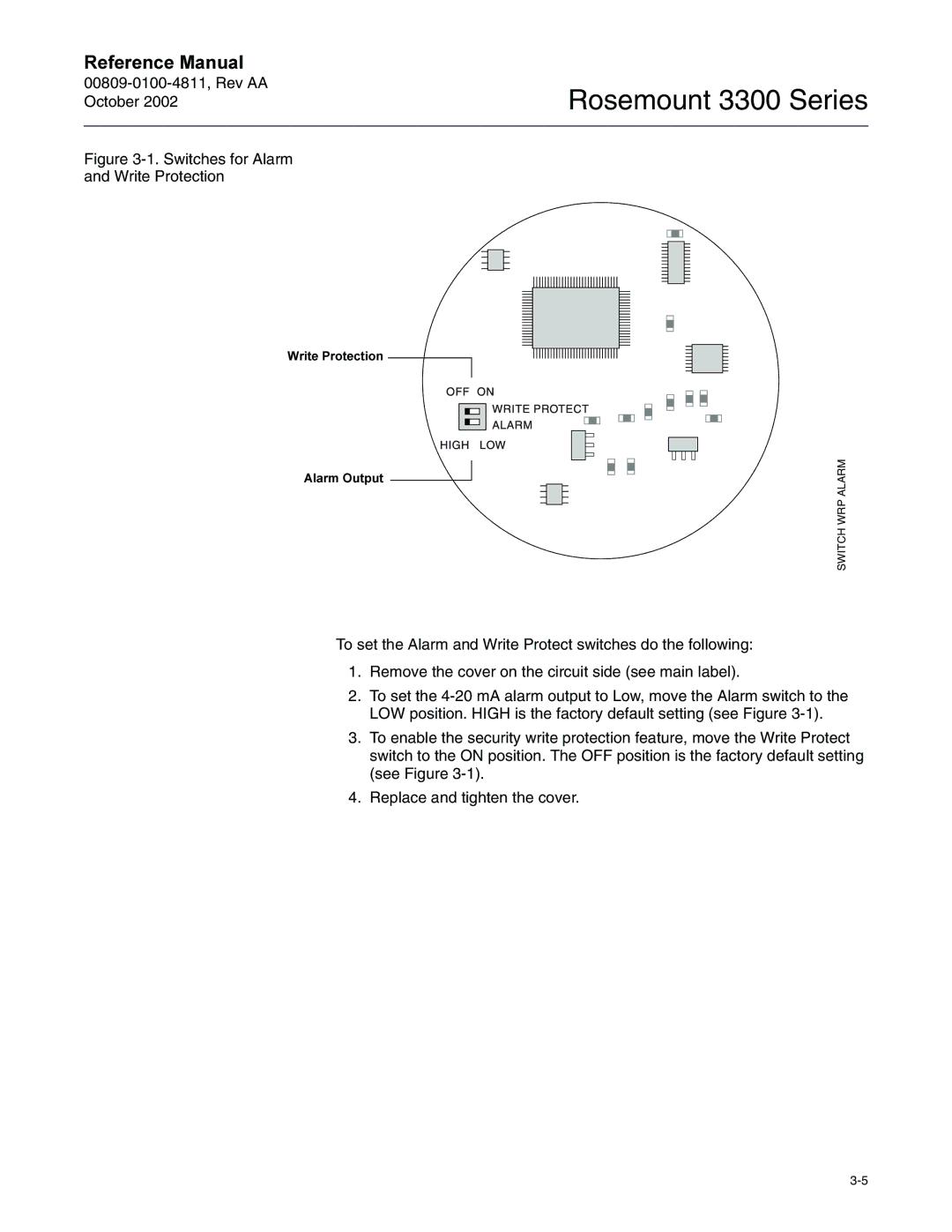 Emerson Process Management rosemount 3300 series manual Switches for Alarm Write Protection 