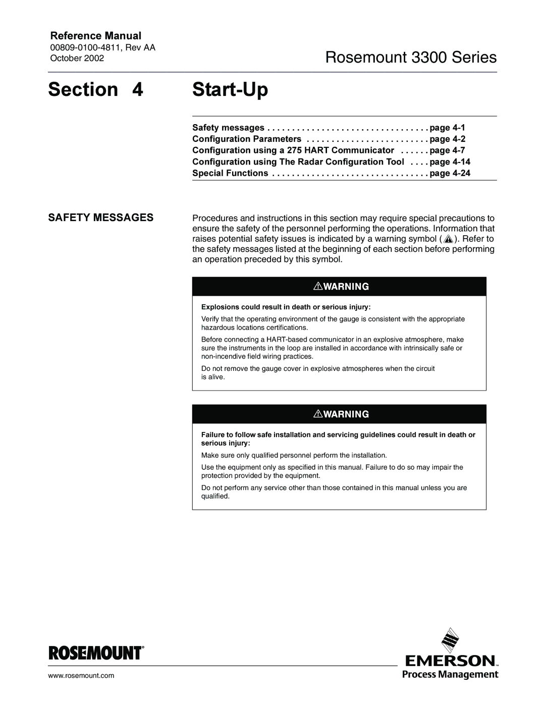 Emerson Process Management rosemount 3300 series manual 6HFWLRQ 6WDUW8S, $7066$*6 