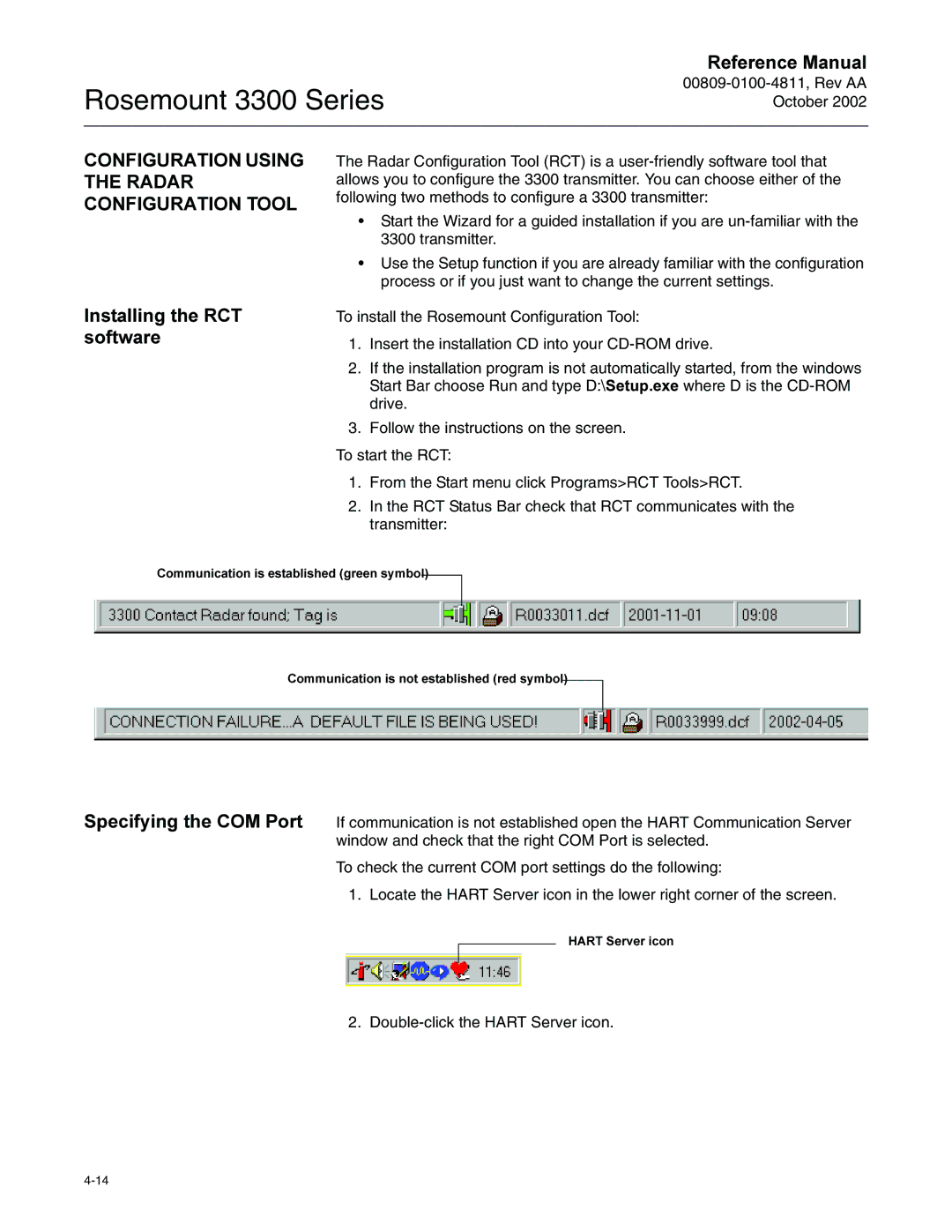 Emerson Process Management rosemount 3300 series manual 21,*85$7,2186,1* 7+5$$5 &21,*85$7,21722, QVWDOOLQJWKH5&7 Vriwzduh 