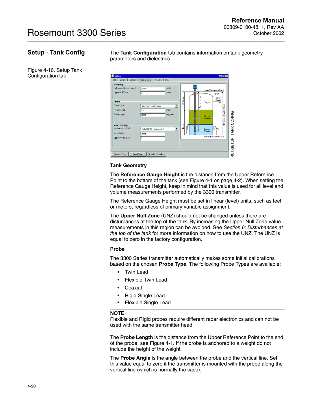 Emerson Process Management rosemount 3300 series manual 6HWXS7DQN&RQILJ, Parameters and dielectrics, 7DQN*HRPHWU, 3UREH 