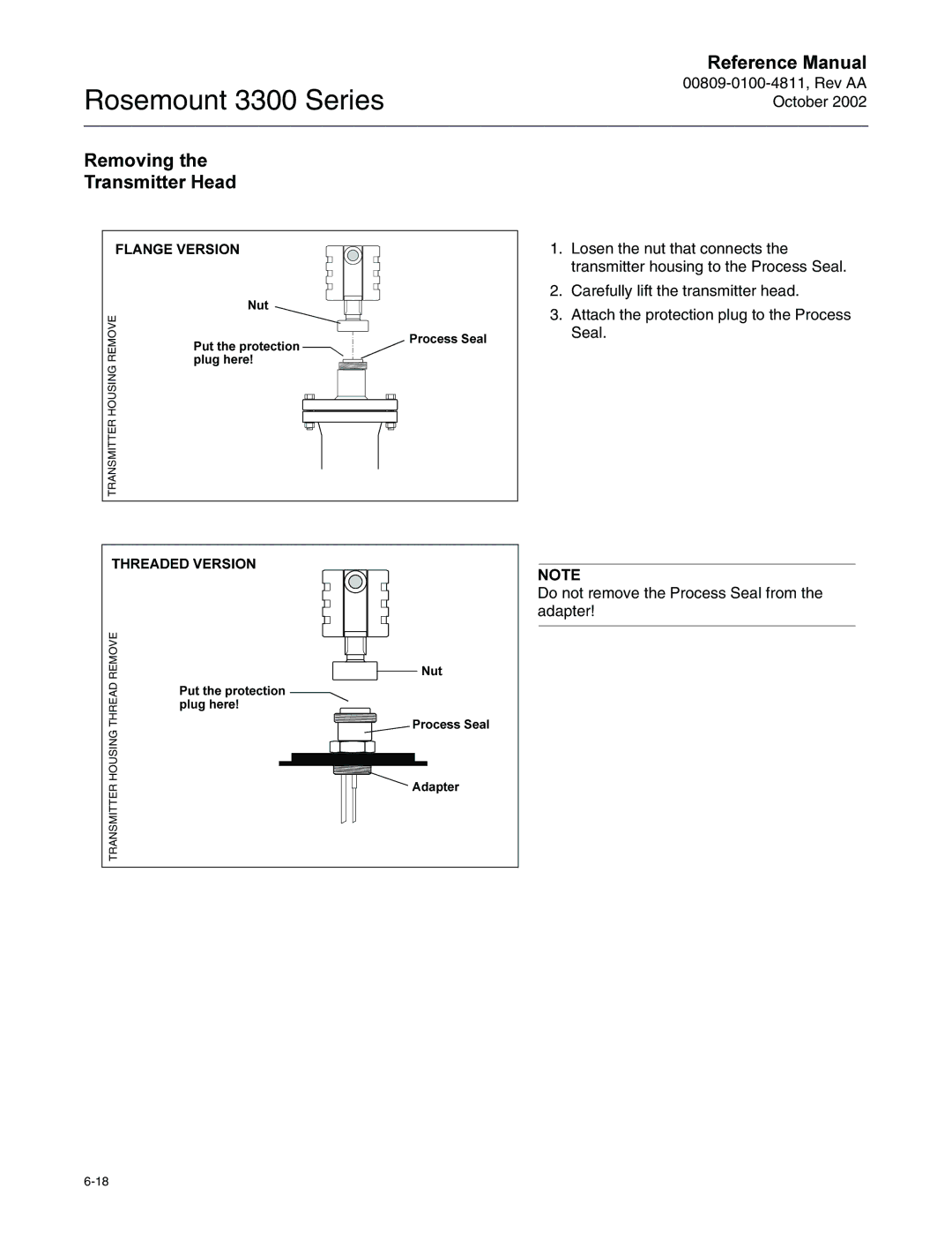 Emerson Process Management rosemount 3300 series manual 5HPRYLQJWKH 7UDQVPLWWHU+HDG 