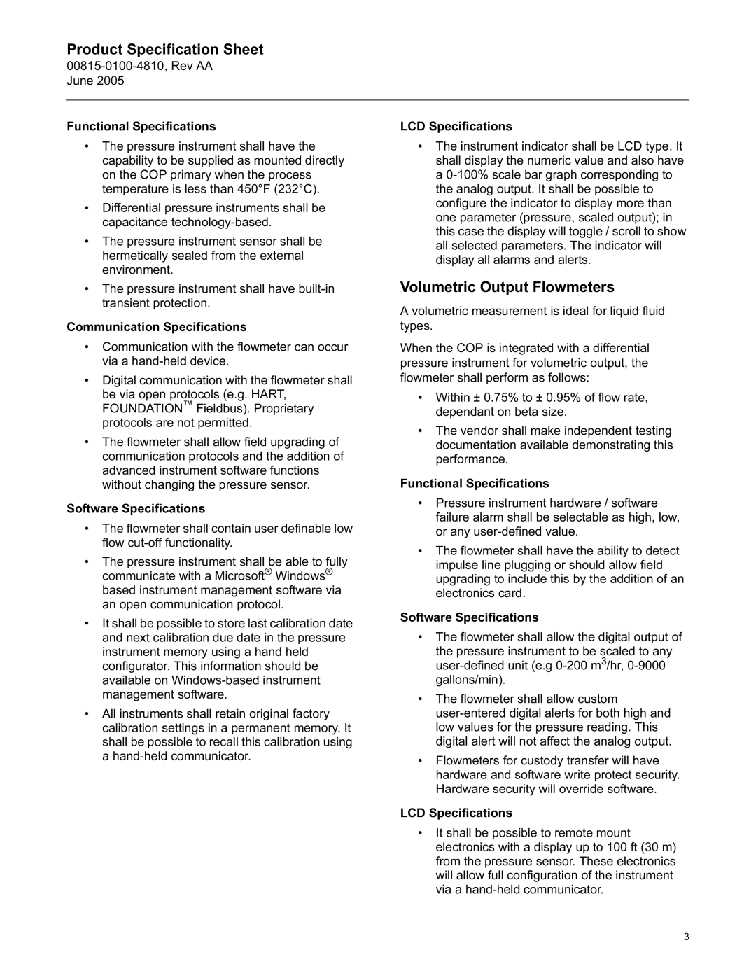 Emerson Process Management Rosemount specifications Volumetric Output Flowmeters 