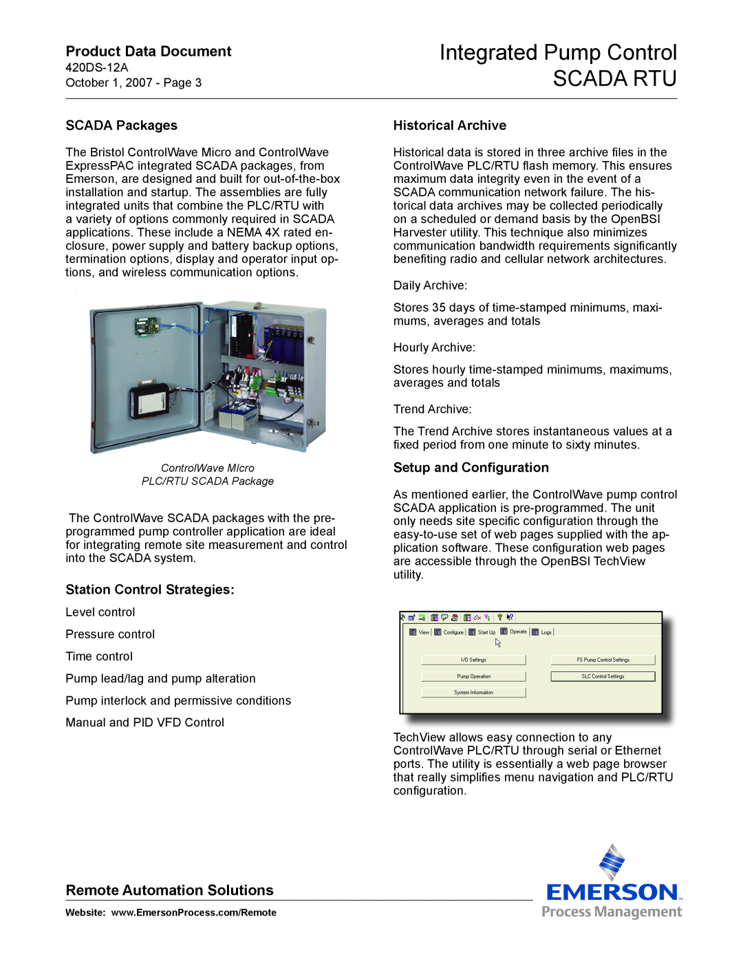 Emerson Process Management SCADA RTU SCADA Packages, Station Control Strategies, Historical Archive, Product Data Document 