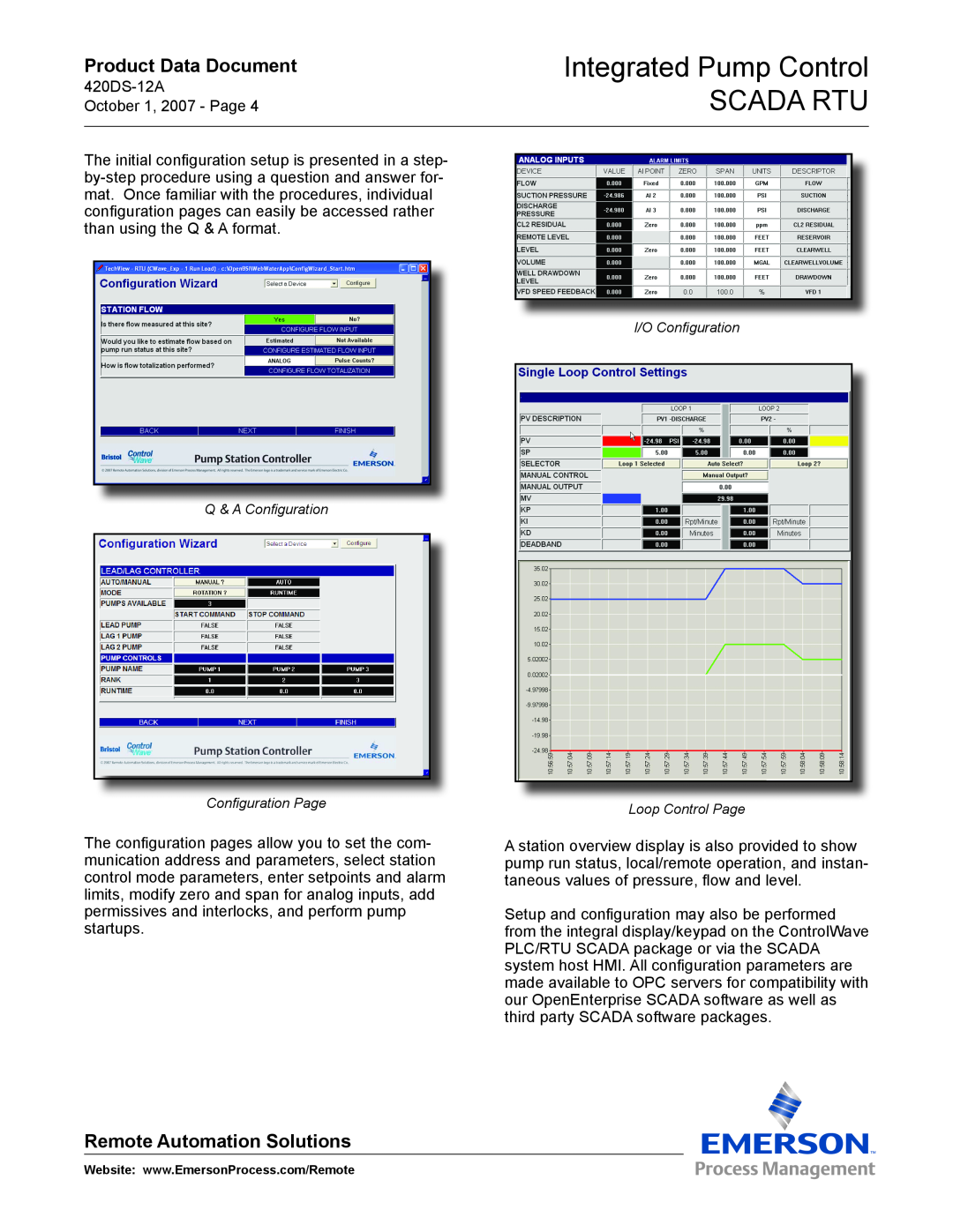 Emerson Process Management manual Integrated Pump Control SCADA RTU, Product Data Document, Remote Automation Solutions 