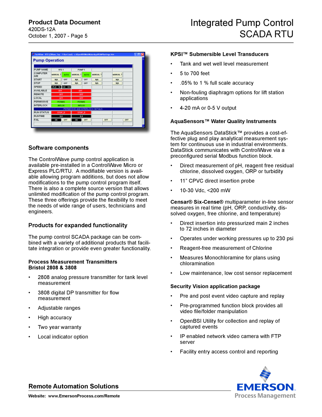 Emerson Process Management SCADA RTU manual Software components, Products for expanded functionality, Product Data Document 