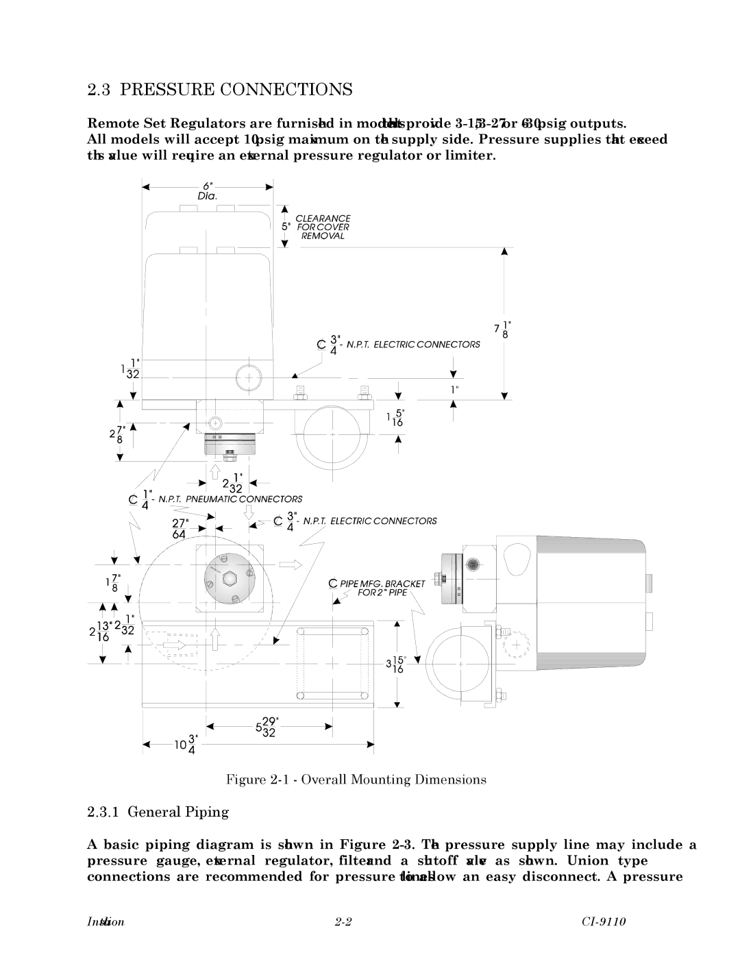 Emerson Process Management 9110-00A, Series 9110, CI-9110 instruction manual Pressure Connections, General Piping 