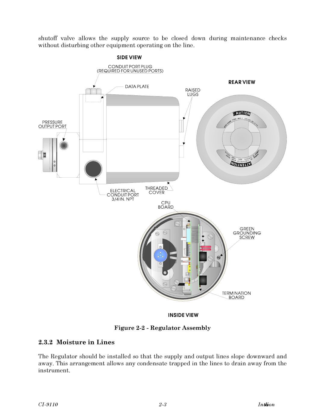 Emerson Process Management Series 9110, CI-9110, 9110-00A instruction manual Moisture in Lines, Regulator Assembly 