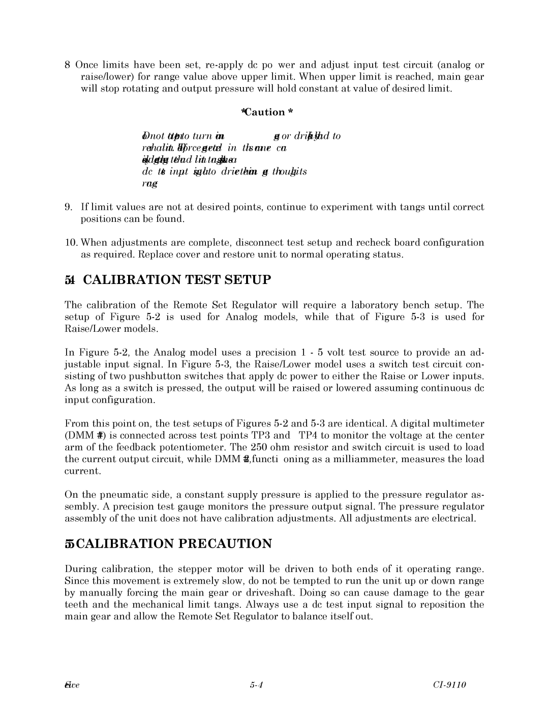 Emerson Process Management 9110-00A, Series 9110, CI-9110 instruction manual Calibration Test Setup, Calibration Precaution 