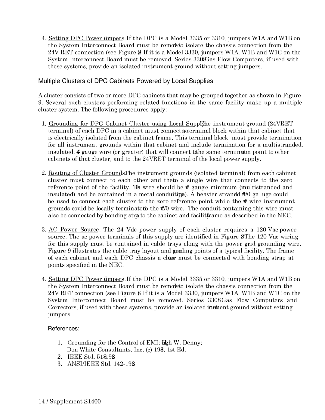 Emerson Process Management Series 9110, CI-9110 Multiple Clusters of DPC Cabinets Powered by Local Supplies, References 