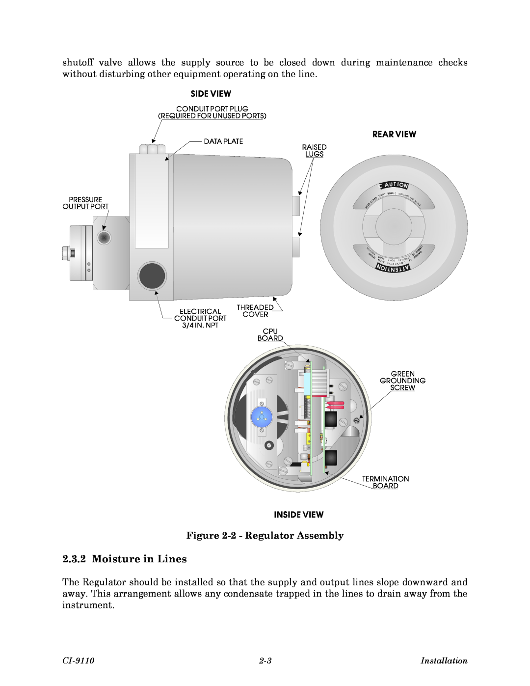 Emerson Process Management Series 9110, CI-9110, 9110-00A instruction manual Moisture in Lines, 2 - Regulator Assembly 