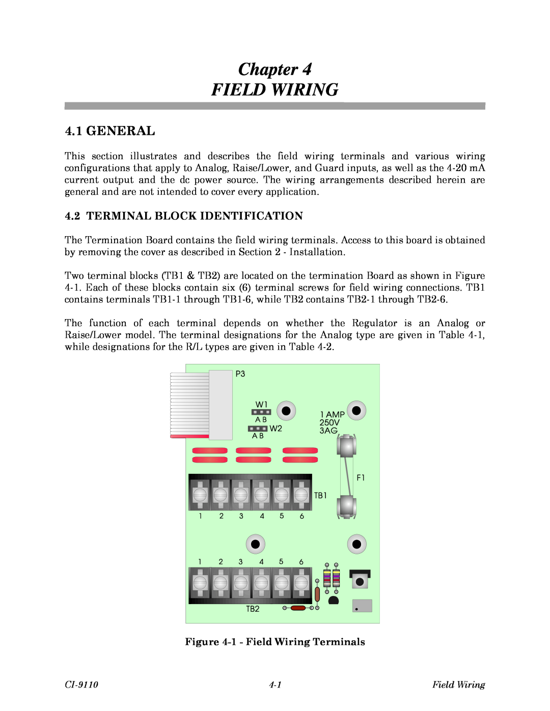 Emerson Process Management Series 9110, CI-9110, 9110-00A Chapter FIELD WIRING, General, Terminal Block Identification 