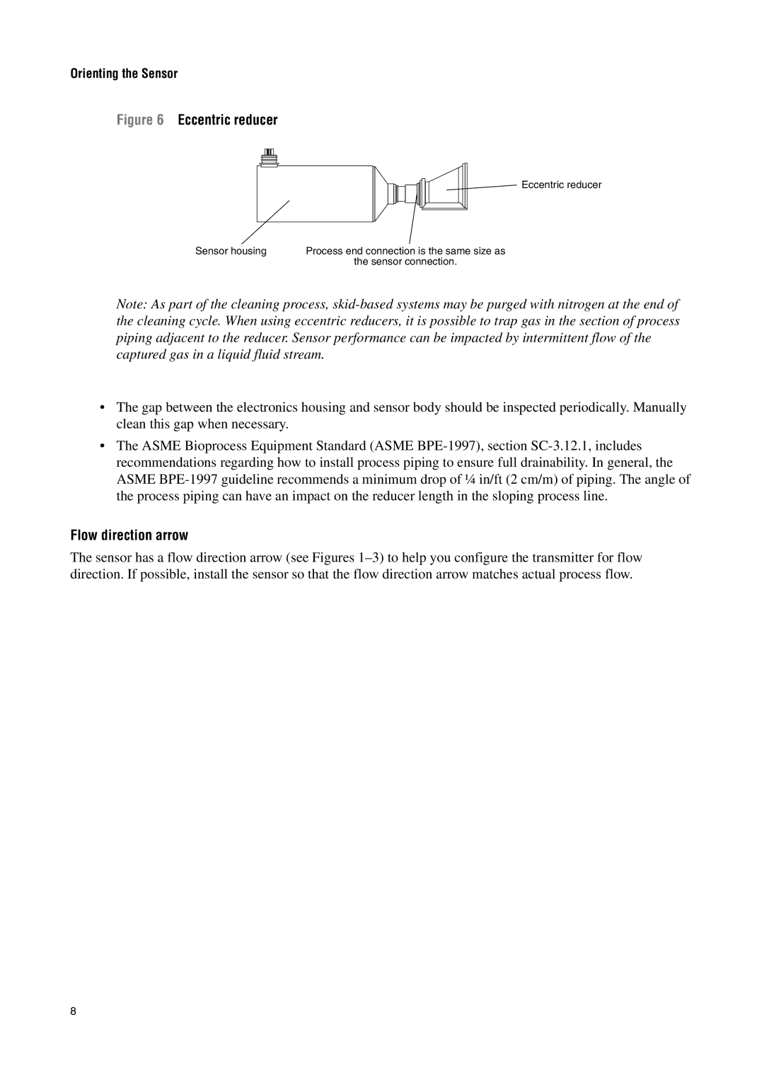 Emerson Process Management T-SERIES installation manual Eccentric reducer, Flow direction arrow 