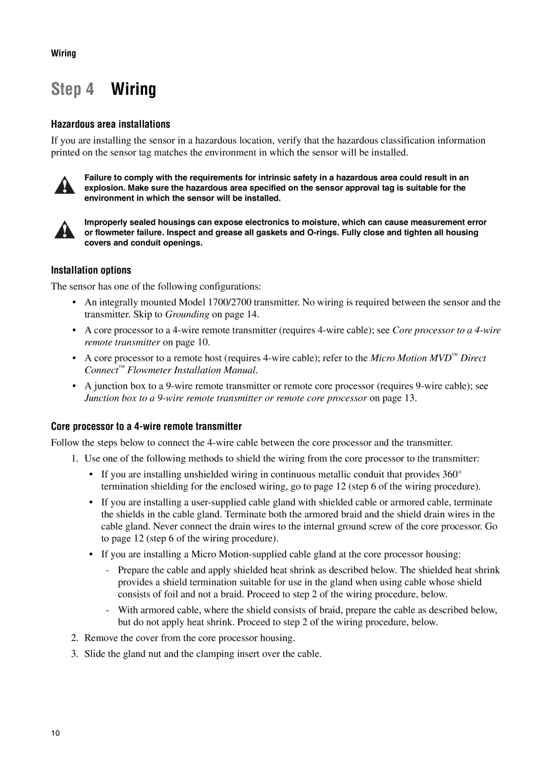 Emerson Process Management T-SERIES installation manual Wiring, Core processor to a 4-wire remote transmitter 