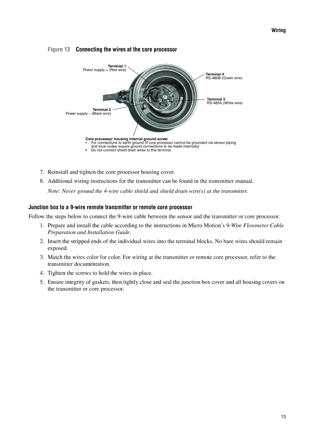 Emerson Process Management T-SERIES installation manual Connecting the wires at the core processor 