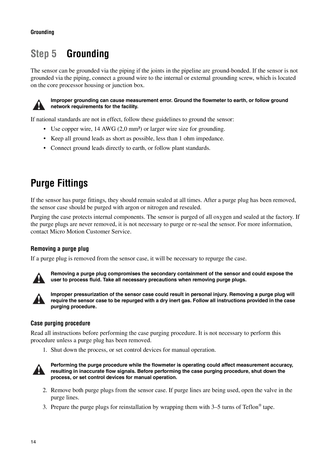 Emerson Process Management T-SERIES Grounding, Purge Fittings, Removing a purge plug, Case purging procedure 