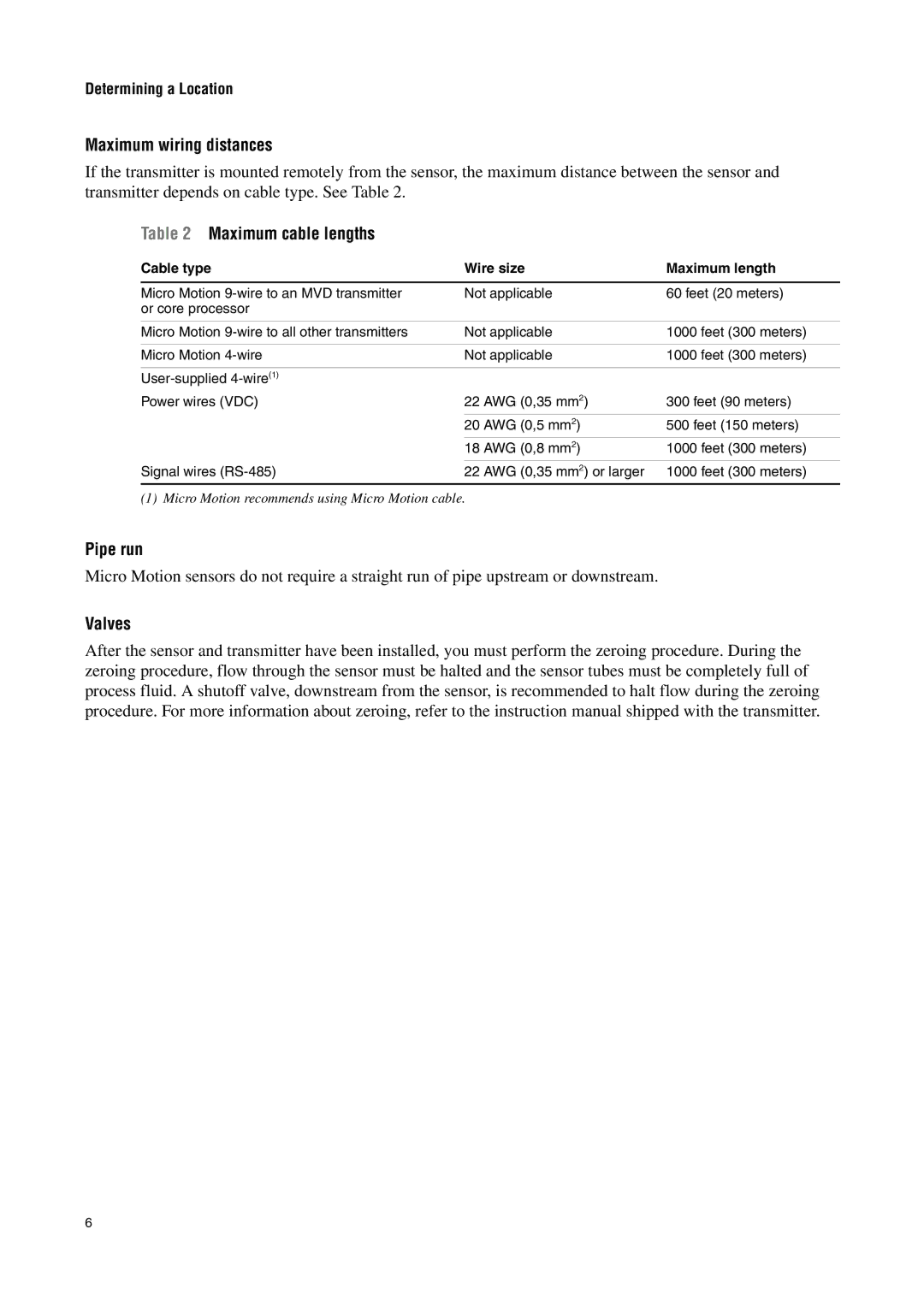 Emerson Process Management T-SERIES installation manual Maximum wiring distances, Maximum cable lengths, Pipe run, Valves 