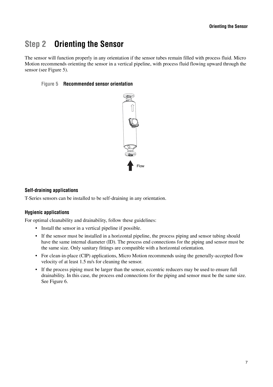 Emerson Process Management T-SERIES Orienting the Sensor, Self-draining applications, Hygienic applications 