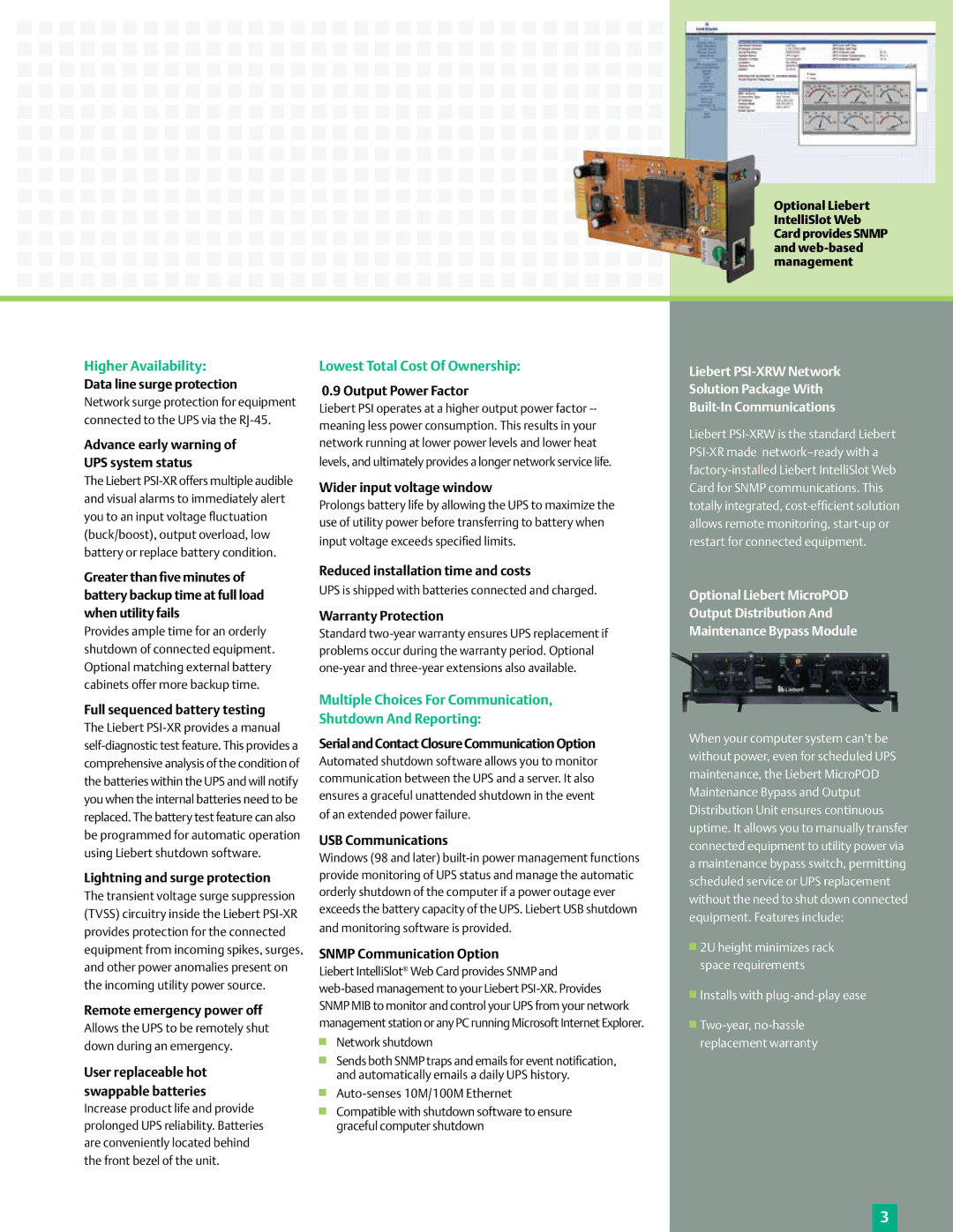 Emerson PSI-XR manual Higher Availability, Lowest Total Cost Of Ownership 