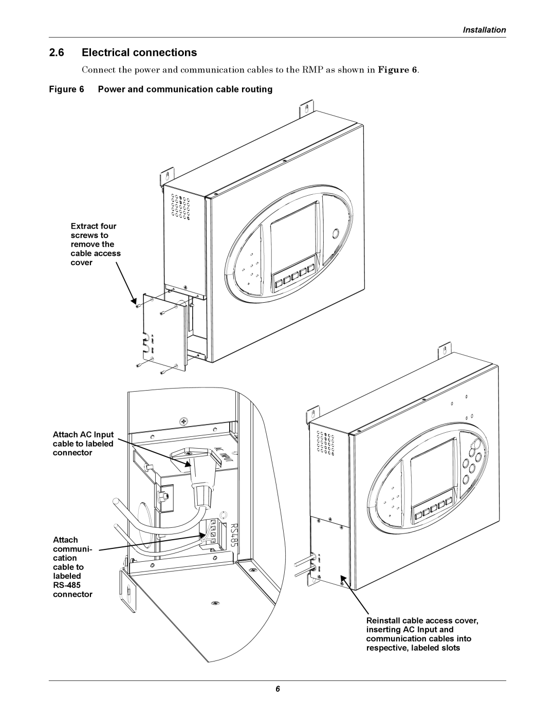 Emerson Remote Monitoring Panel user manual Electrical connections, Power and communication cable routing 