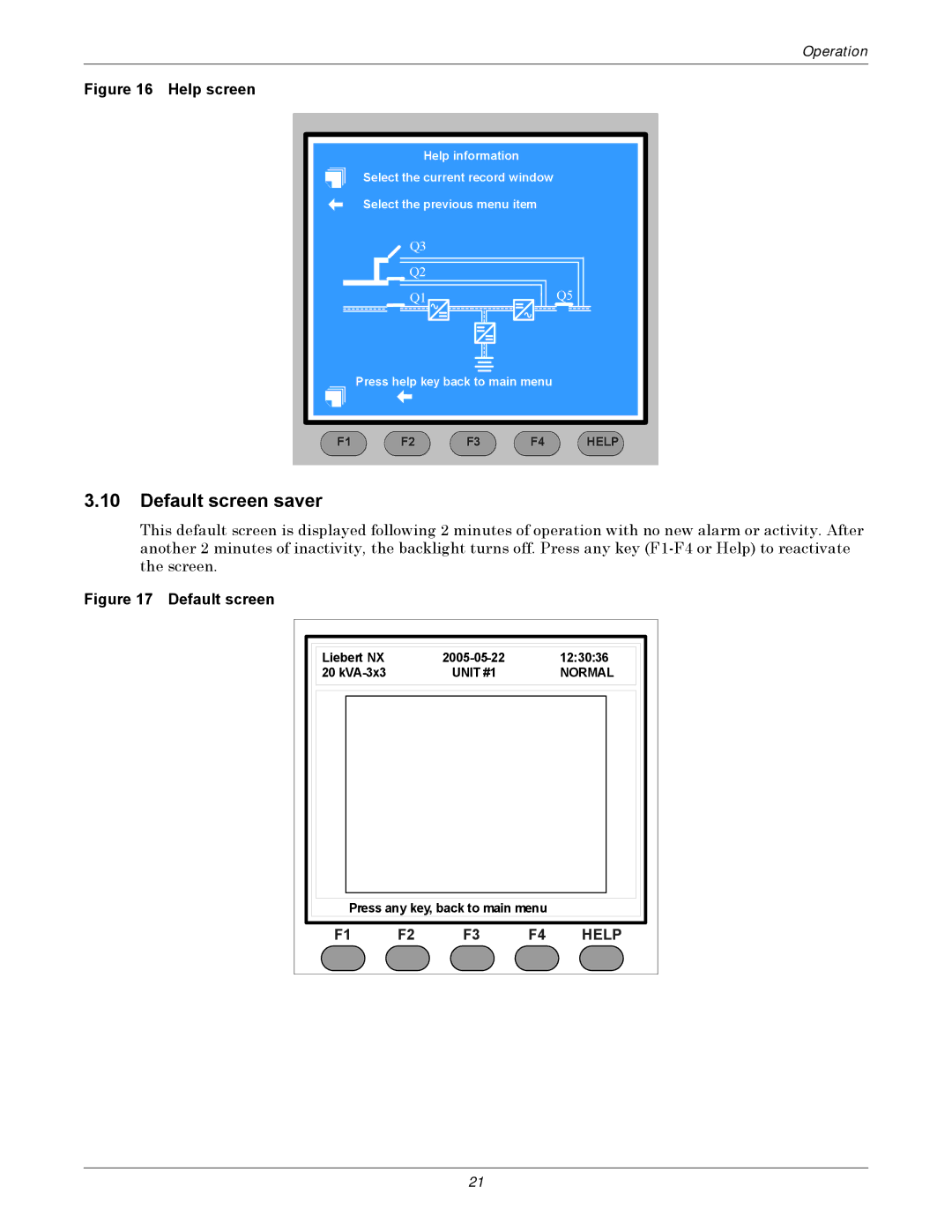 Emerson Remote Monitoring Panel user manual Default screen saver, Help screen 