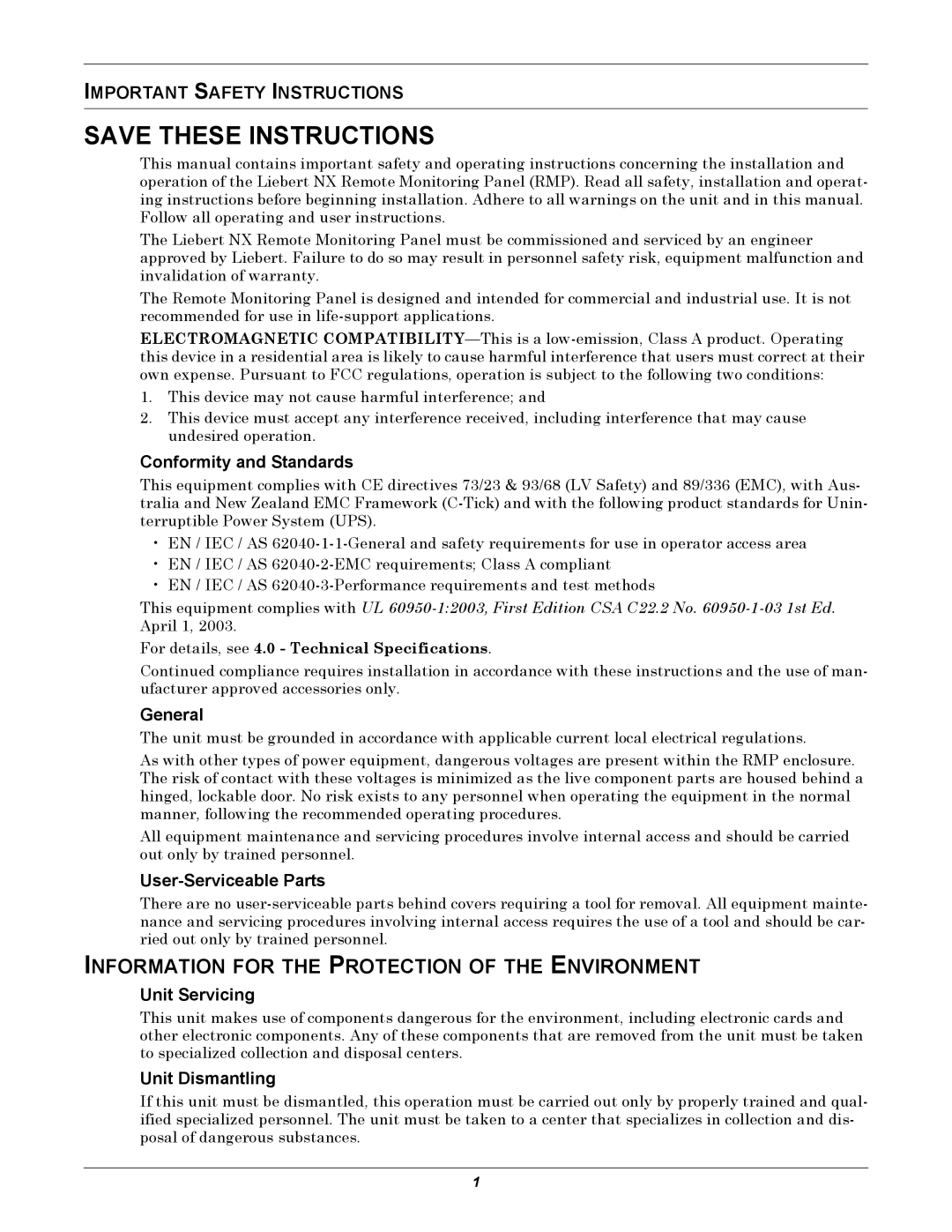 Emerson Remote Monitoring Panel user manual Information for the Protection of the Environment 