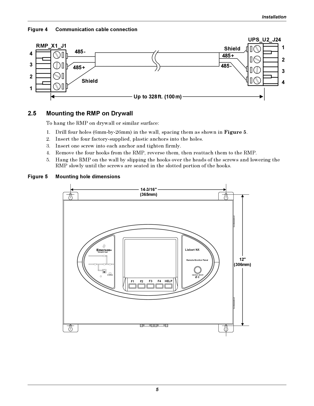 Emerson Remote Monitoring Panel user manual Mounting the RMP on Drywall, UPSU2J24 