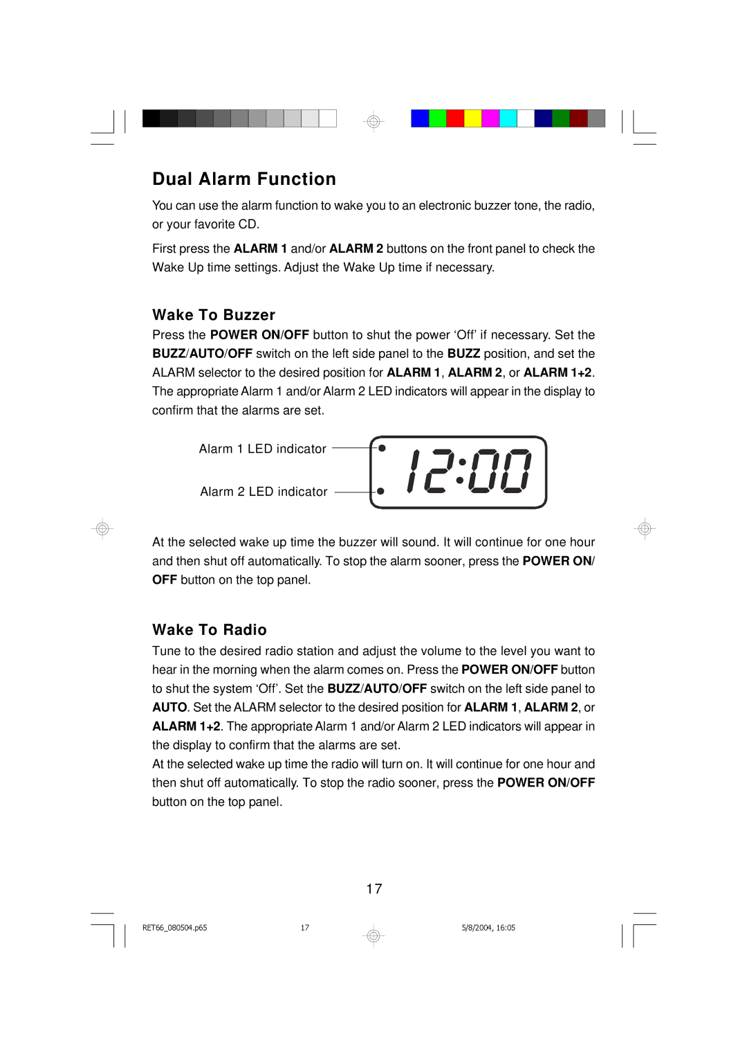 Emerson RET66BK, RET66TQ owner manual Wake To Buzzer, Wake To Radio 