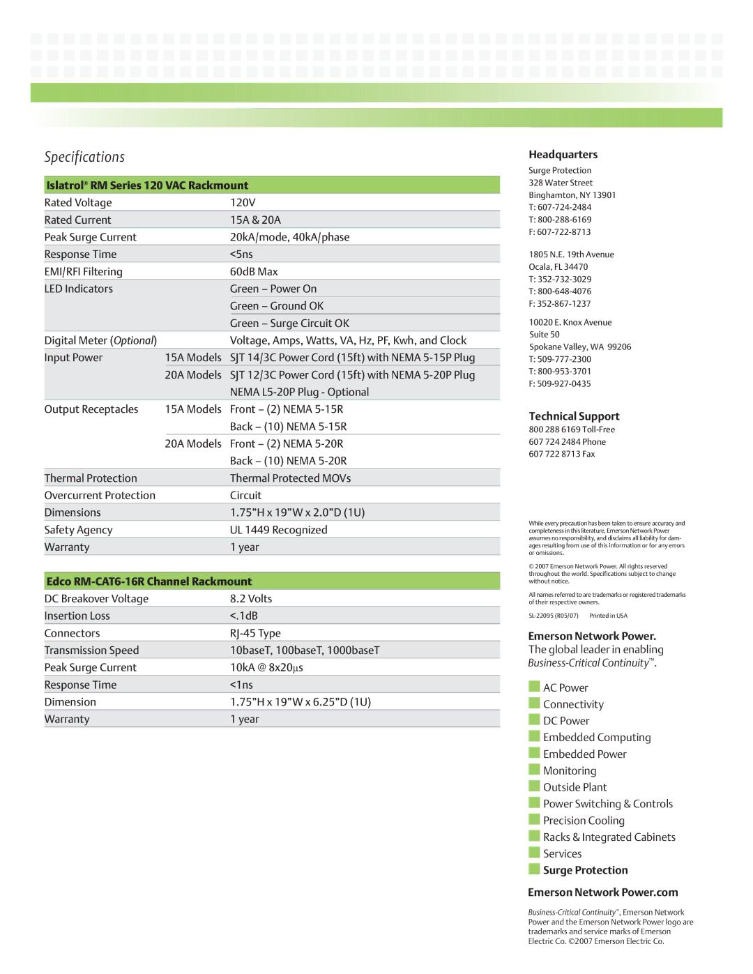 Emerson RM-120-10RML, RM-115-10RM warranty Specifications 