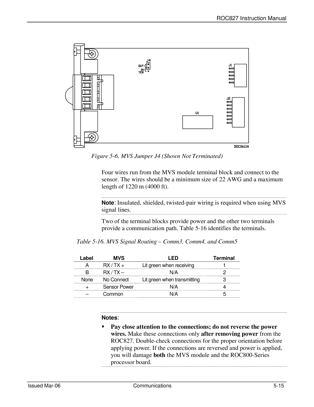 Emerson ROC827 instruction manual MVS Jumper J4 Shown Not Terminated, MVS Signal Routing Comm3, Comm4, and Comm5 