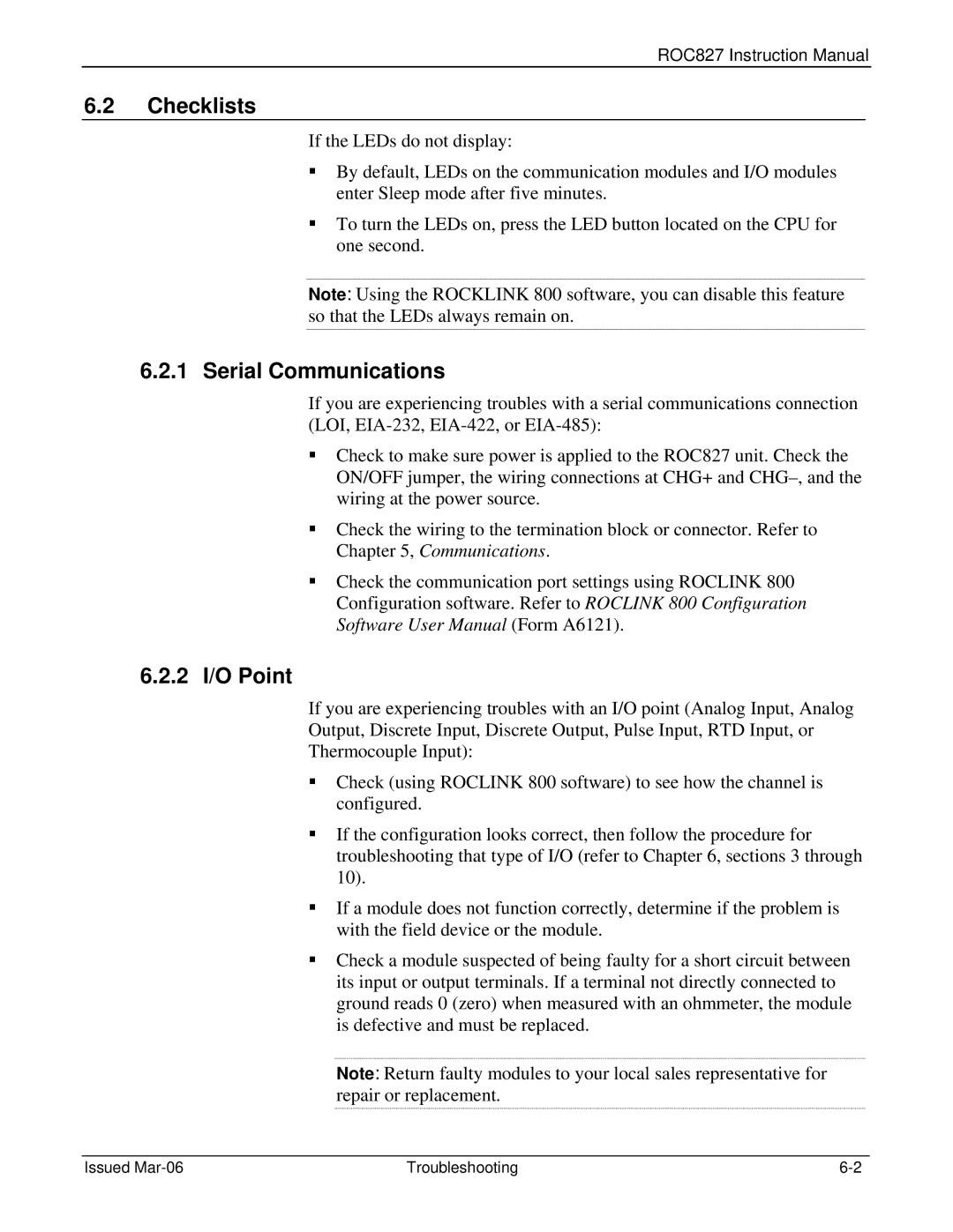 Emerson ROC827 instruction manual Checklists, Serial Communications, 2 I/O Point 