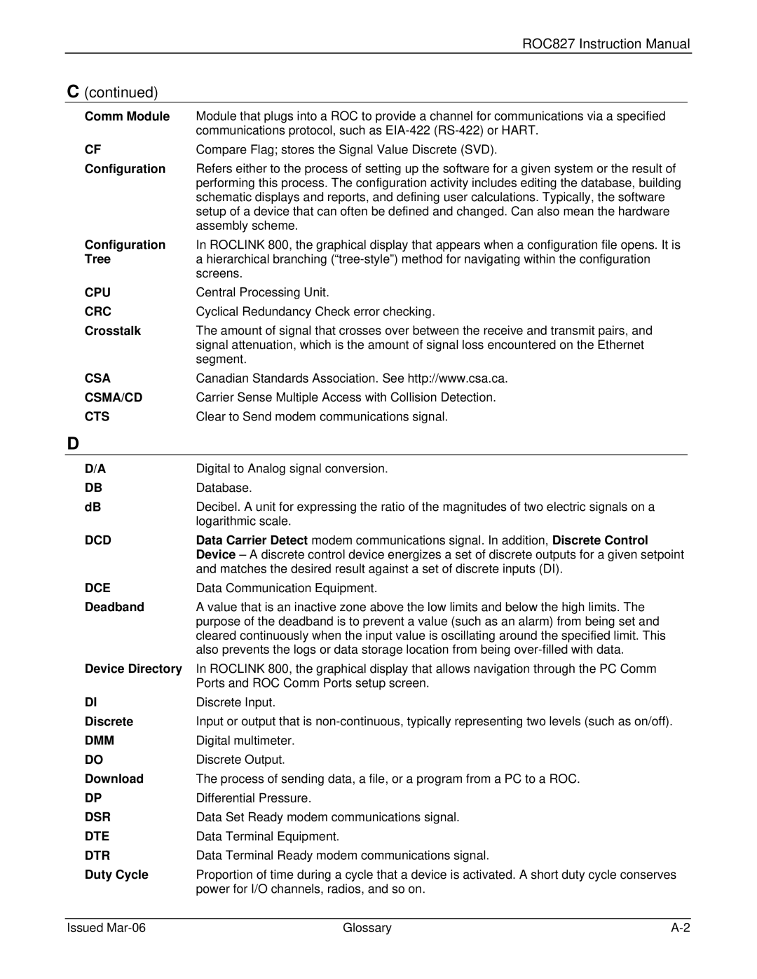 Emerson ROC827 Comm Module, Configuration, Tree, Crosstalk, Deadband, Device Directory, Discrete, Download, Duty Cycle 