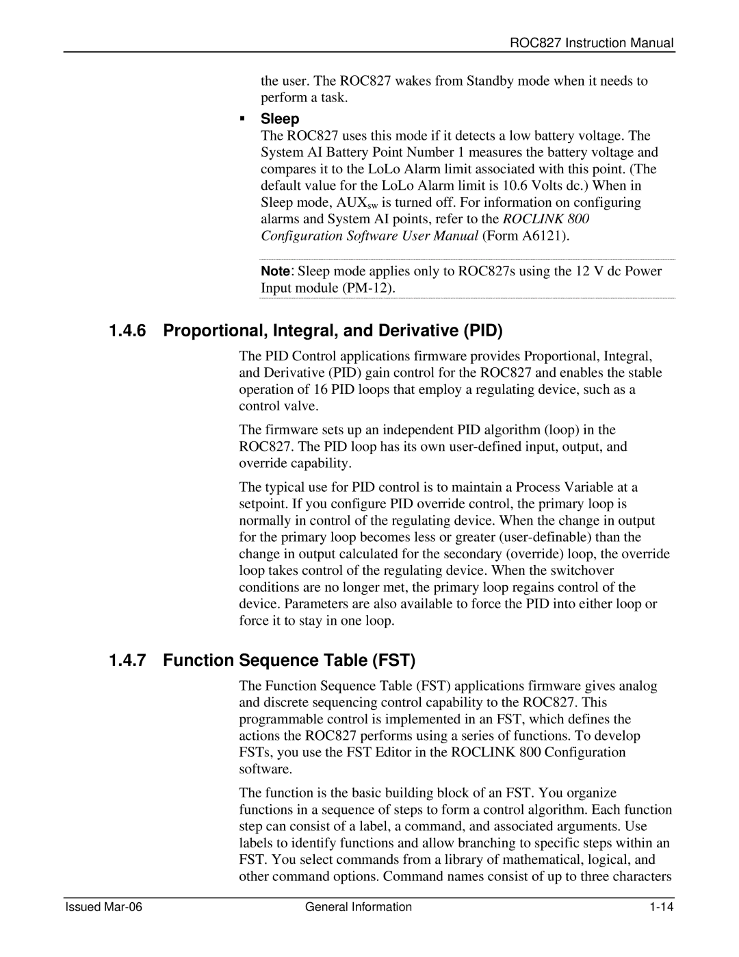 Emerson ROC827 instruction manual Proportional, Integral, and Derivative PID, Function Sequence Table FST 