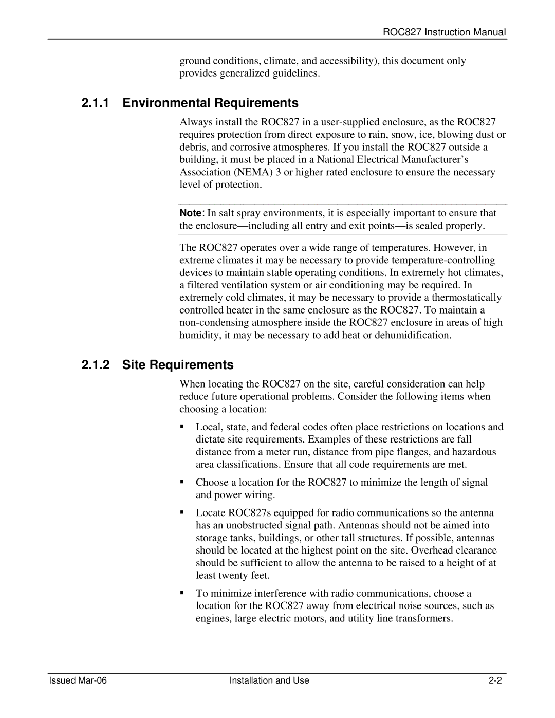 Emerson ROC827 instruction manual Environmental Requirements, Site Requirements 