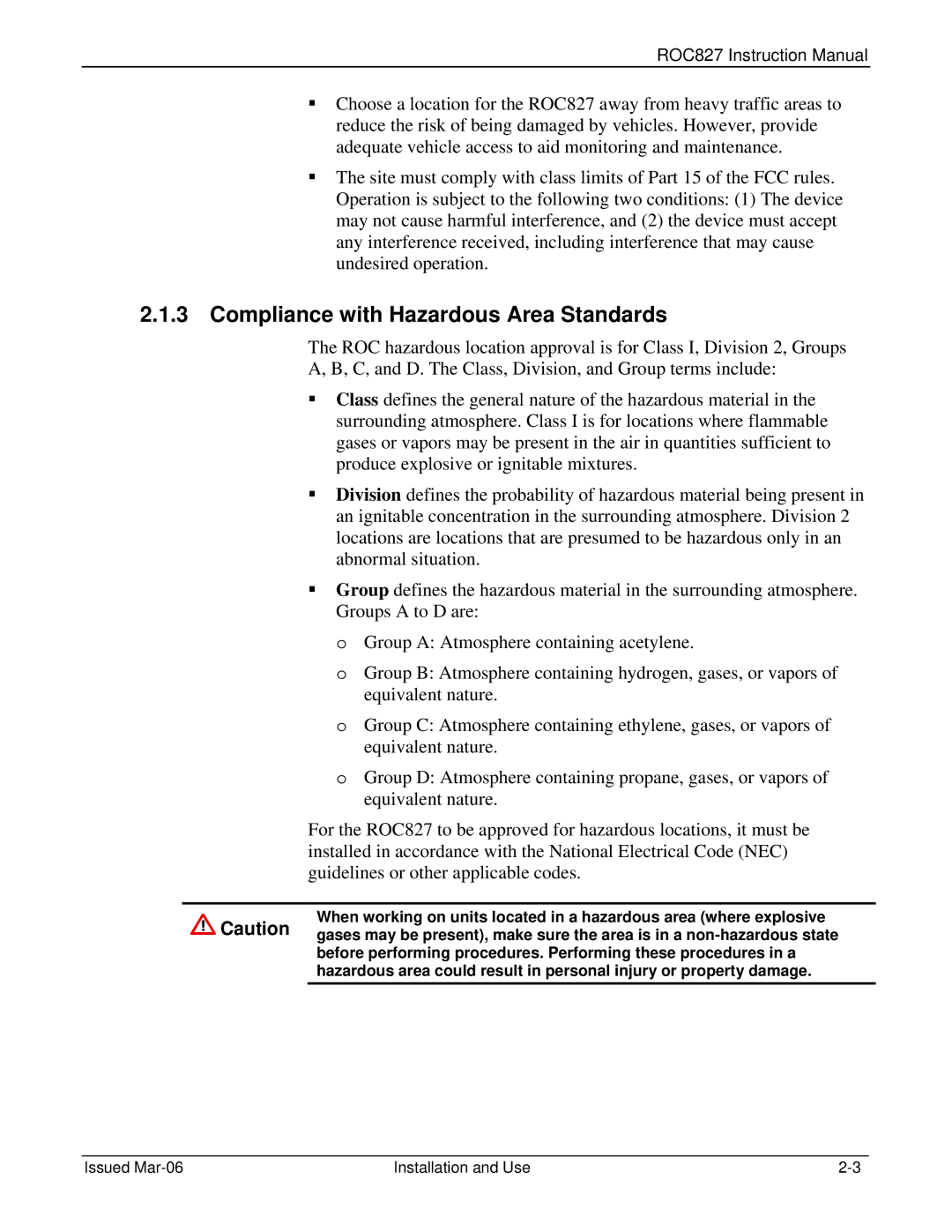 Emerson ROC827 instruction manual Compliance with Hazardous Area Standards 