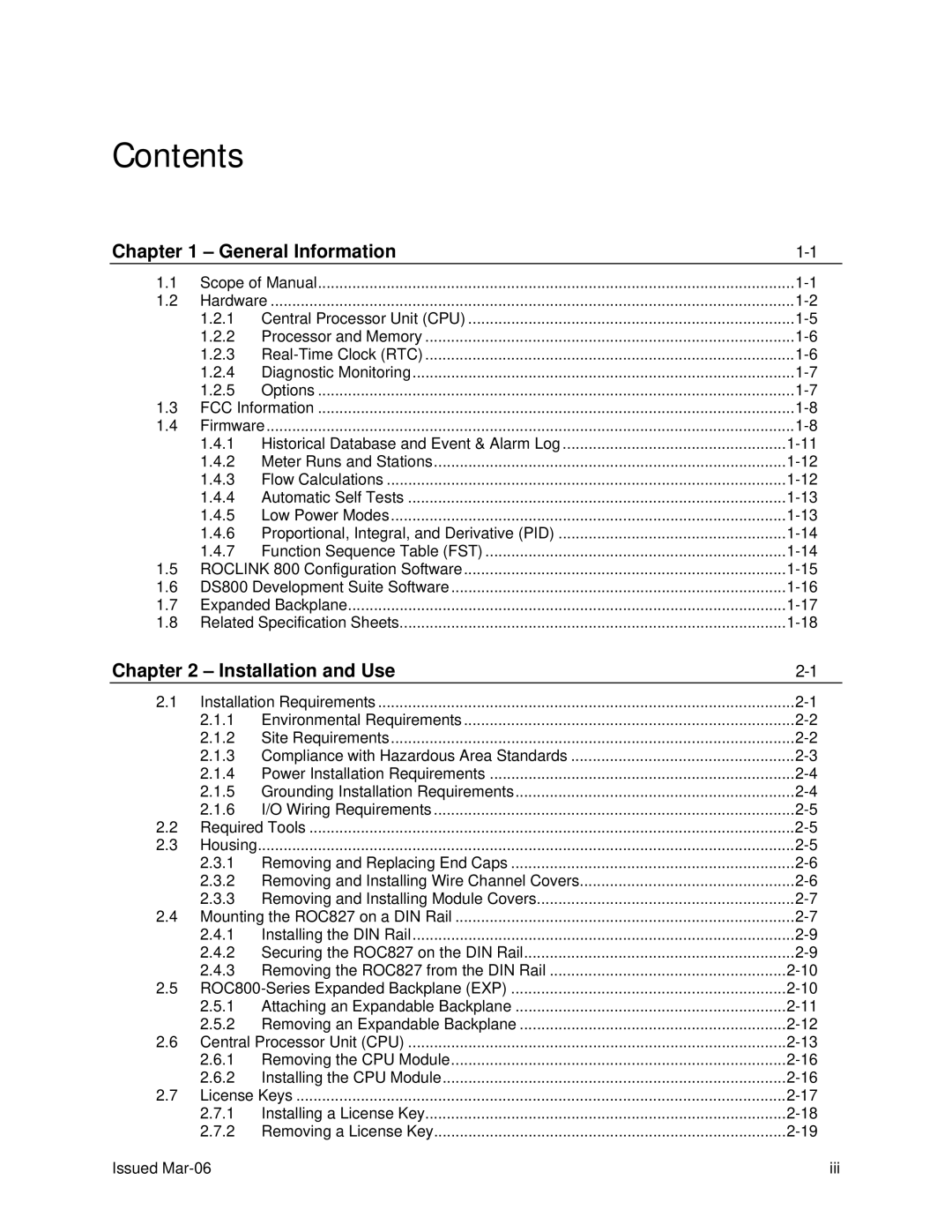 Emerson ROC827 instruction manual Contents 