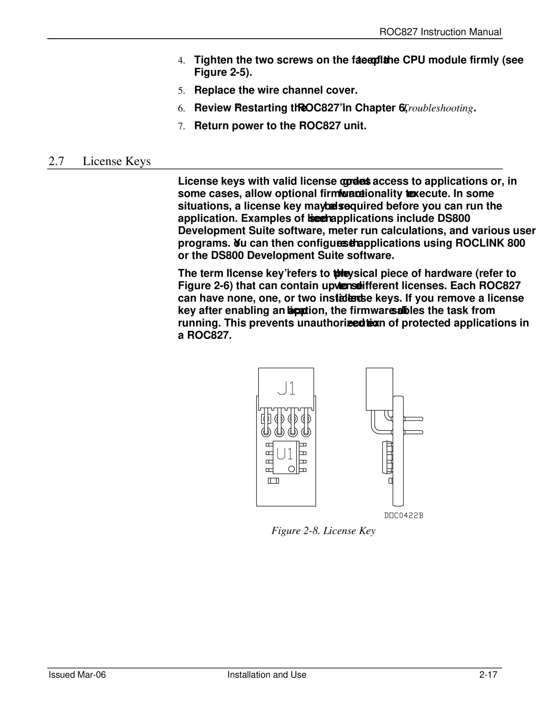 Emerson ROC827 instruction manual License Keys 