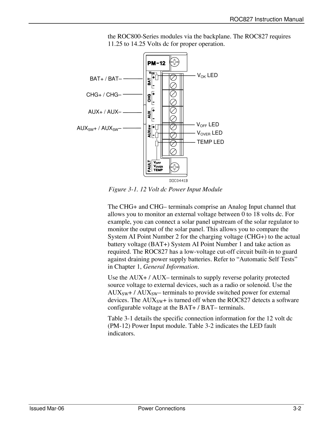 Emerson ROC827 instruction manual Volt dc Power Input Module 