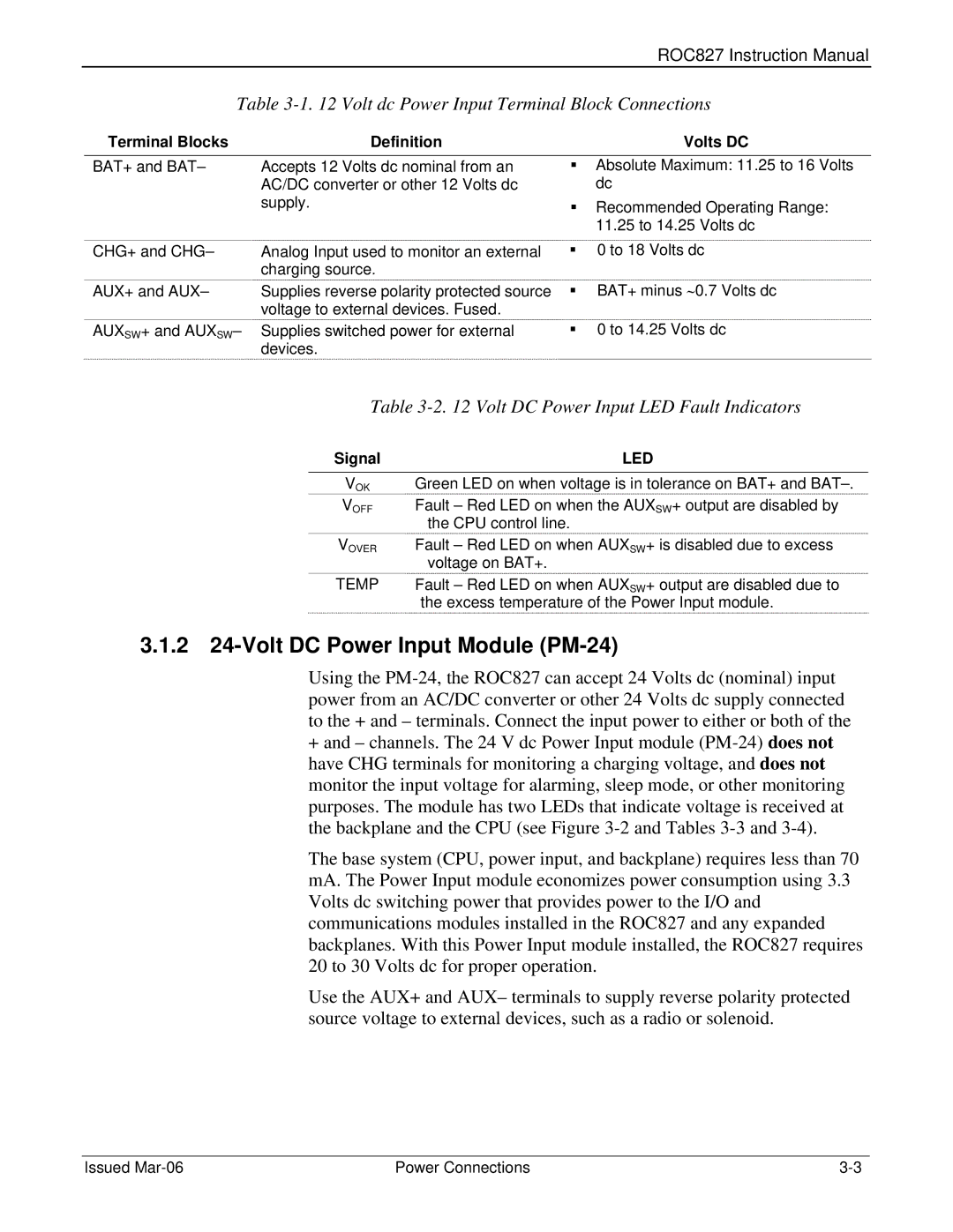 Emerson ROC827 instruction manual 2 24-Volt DC Power Input Module PM-24, Volt dc Power Input Terminal Block Connections 