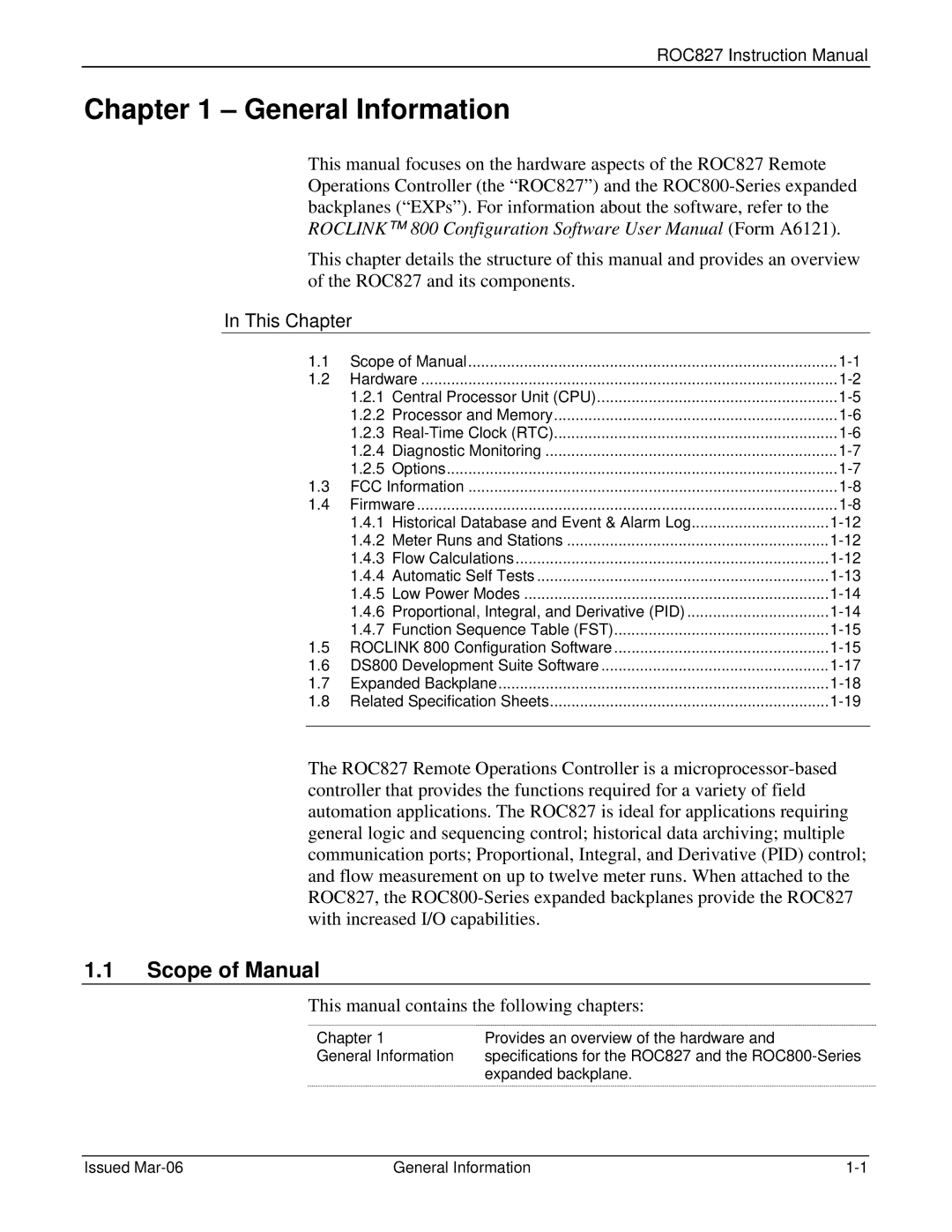 Emerson ROC827 instruction manual Scope of Manual, Proportional, Integral, and Derivative PID 