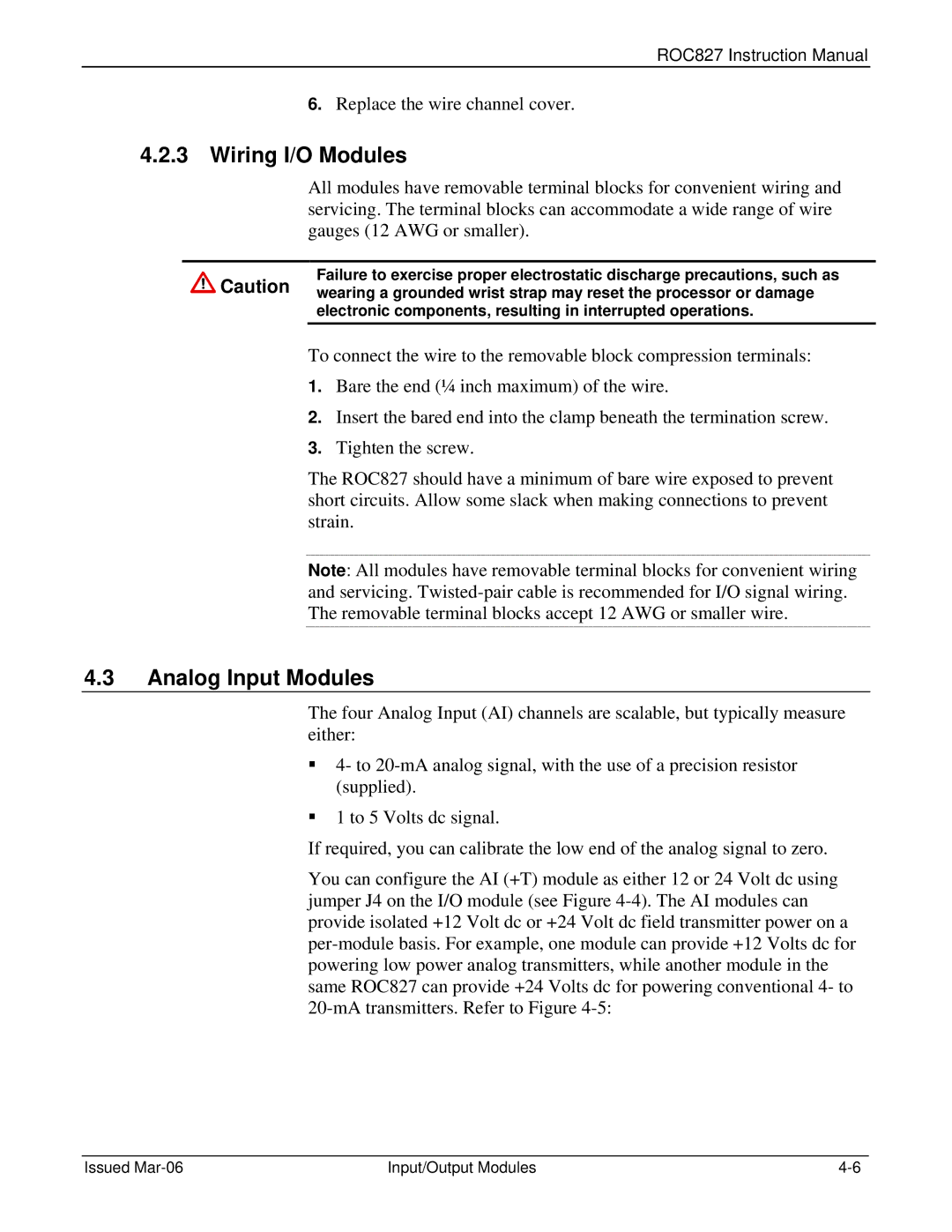 Emerson ROC827 instruction manual Wiring I/O Modules, Analog Input Modules 