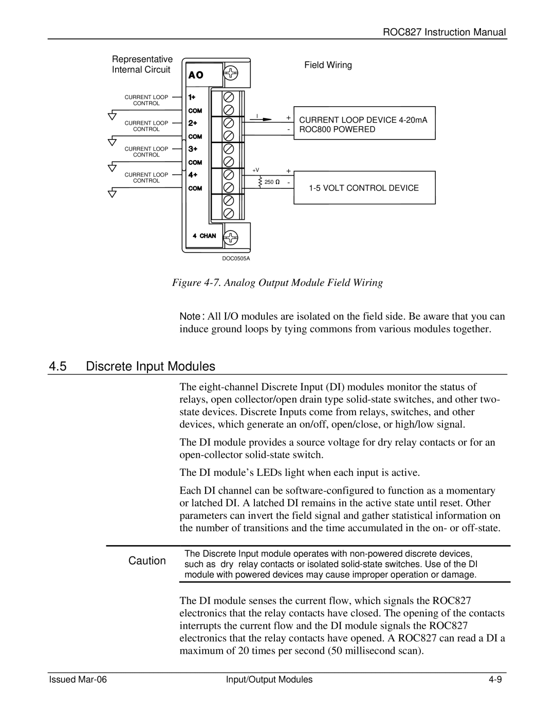 Emerson ROC827 instruction manual Discrete Input Modules, Representative Internal Circuit, Field Wiring 