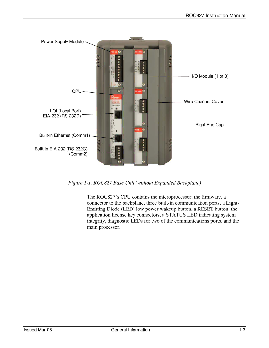 Emerson instruction manual ROC827 Base Unit without Expanded Backplane, Power Supply Module Module 1 