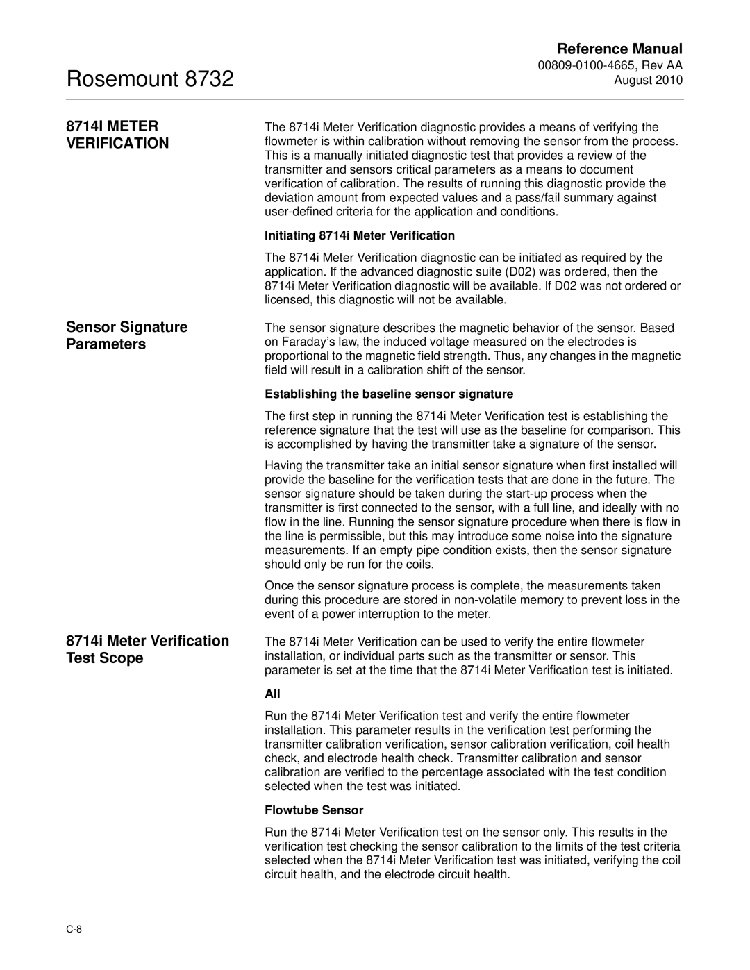 Emerson Rosemount 8732 manual 8714I Meter Verification, Initiating 8714i Meter Verification, All, Flowtube Sensor 