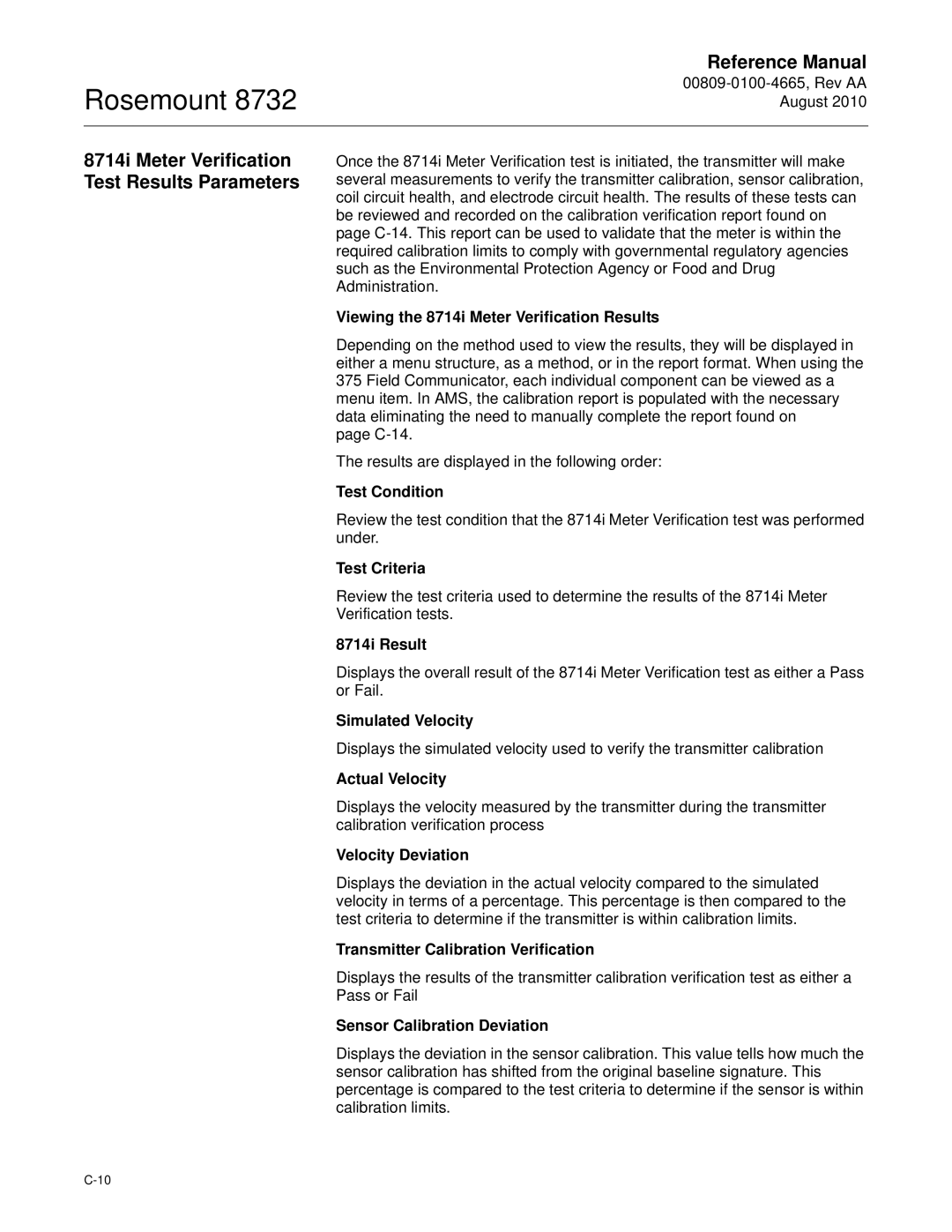 Emerson Rosemount 8732 8714i Meter Verification Test Results Parameters, Viewing the 8714i Meter Verification Results 